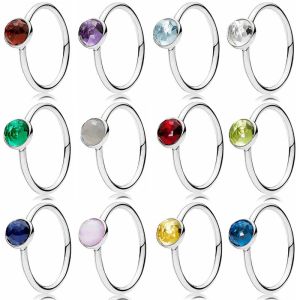 Anneaux 925 Sterling Silver Ring 1: 1 mois Droplet avec cristal d'anniversaire en cristal coloré Bague femelle bricolage