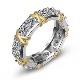 Rings 925 Sterling Silver Ring Vrouwelijke niche persoonlijkheid x Goldplated Twocolor Row of Diamonds Vintage Style Ring Groothandel Women