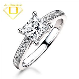 Anneaux 925 Sterling Silver Square Zircon Ring Bijoux ouverture réglable Four Claw Girl Girl Confession Gift