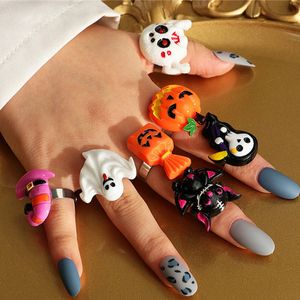 Ringen Verstelbare amusant Cosplay Grimace Bat Pumpkin Ghost Candy Resin Finger Ring Sounth American Sieraden voor Dames Gift Halloween Party