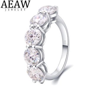 Ringen AEAW 10k wit Goud 4ctw 6mm 5pcs DF Ronde Cut Engagement Wedding Moissanite Lab Grown Diamond band Ring voor Vrouwen