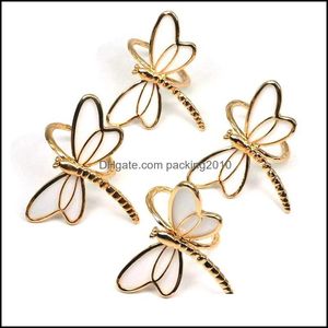 Anéis Aessories Kitchen, Dining Bar Home Garden 4 Piece Set, Gold Dragonfly Ring Guardanapo Hold, Used For Wedding Dinner Table Decoration Dr