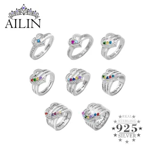 Ringen Ailin Custom Familie 18 Naam Sier Hart Geboortesteen Ringen Vrouwen Paar Plated Graveren Trouwring Engagement Sieraden