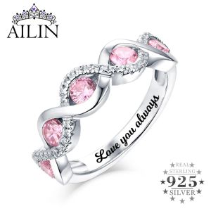 Anneaux Ailin Anchages de mariage personnalisés pour les femmes Custom 5 Gemles Gemraving Name Ring Cubic Zirconia Sier Bijoux Lovers Gifts