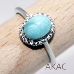 Anillos AKAC 925 Plata de Ley anillo ajustable larimar natural aproximadamente 6*8mm se envía al por mayor al azar