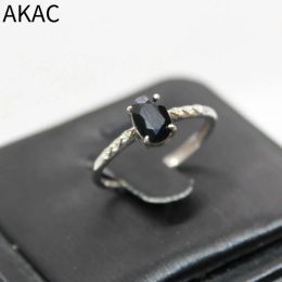 Anneaux Akac Natural Black Spinelle 925 Taille de pierre d'anneau en argent sterling environ 5 * 7 mm Envoyer au hasard