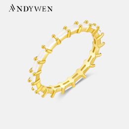 Anneaux Andywen 925 Circle argent sterling Round Milk Zircon Taille Ring Fashion Bijoux 2021 Crystal Wedding CZ Jewels de luxe
