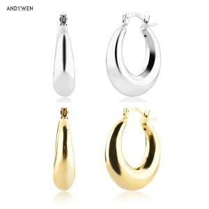 Rings Andywen 925 Sterling Silver Gold Hollow Hoops Earring Women Piercing Luxe sieraden Clips Pendientes Circle Round Jewels