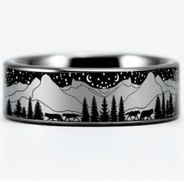 Ringen verjaardag cadeau Wolf in nacht boszicht ringen voor vrouwen mannen trouwring 8mm wolfraam ring partij sieraden verlovingsring