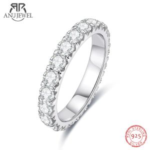 Rings anujewel 3mm 23ct d kleur moissanite trouwring ring 925 sterling zilveren eeuwigheidsband verlovingsringen voor vrouwen