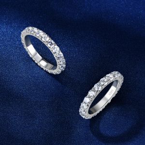 Rings anziw 3 mm d moissaniet volledige eeuwigheid dunne banden stapelbare verloving trouwring wit goud zilver 925 voor vrouwen sieraden geschenken