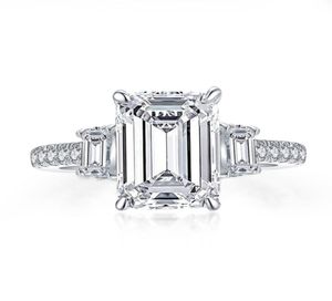 Anneaux Anziw 925 Sterling Zilveren 3 Karaat Emerald Cut Engagement Ring Voor Vrouwen 3Sen Gesimuleerde Diamond Mariding Band567783643168