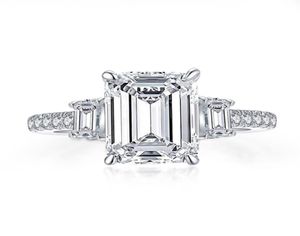 Ringen Anziw 925 Sterling Zilveren 3 Karaat Emerald Cut Engagement Ring Voor Vrouwen 3steen Gesimuleerde Diamond Wedding Band5677832286993