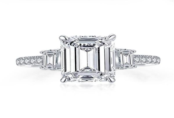 Anneaux Anziw 925 Sterling Zilveren 3 Karaat Emerald Cut Engagement Ring Voor Vrouwen 3Sen Gesimuleerde Diamond Mariding Band567831568727