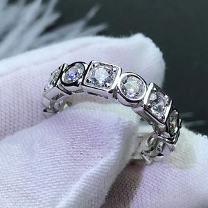 Anneaux Anziw Sterling Sier 3.5mm coupe ronde bague d'éternité complète pour les femmes simulé diamant carré bague de fiançailles bague de mariage