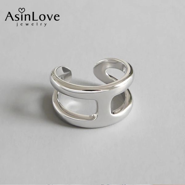 Anneaux AsinLove Unique Simple H lettre anneaux ouverts créatif à la main concepteur réel 925 bague en argent Sterling pour femmes filles bijoux fins