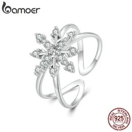 Anneaux Bamoer 925 en argent Sterling fantaisie flocon de neige anneau d'ouverture géométrique réglable anneau pour les femmes fête bijoux fins