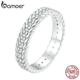 Anneaux Bamoer 925 Sterling Silver Simple Twisted Ring Eternity Band Pave Setting CZ pour les femmes de fiançailles anniversaire cadeau bijoux fins