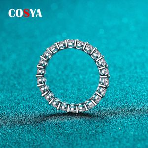 Anneaux Bands Anneaux Cosya 22 CT Full Moissanite Row Rings for Women 925 Sterling Silt D White Gold Diamond Rings Eternity Wedding Fine Je