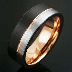 Anillos de la banda Anillos de la banda Trendy 8 mm Black Tungsten Carbide Rings For Men Koa Wood Insla