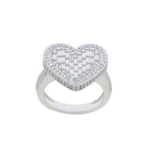 Anneaux Big Heart Ring Full Micro pavé Iced Out Bling 5A Cubic Zirconia Hip Hop Baguette CZ Ring Deamp Bijoux punk délicat pour hommes Femmes