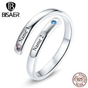 Anneaux BISAER personnalisé nom anneau 100% 925 bague en argent Sterling pour les femmes gravé réglable bague meilleur cadeau ECR747