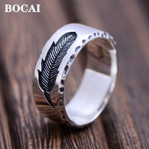 Anneaux Bocai New Real S925 Bijoux en argent pur 7 mm Creative Feather Men's Ring Unique et Exquis Cadeaux