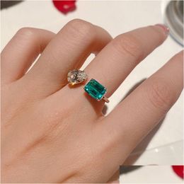 Anneaux Charm Emerald Dimaond Promise Ring 925 Sterling Sier Engagement Band For Women Bridal Jewelry Gift Drop Livrot OtGeh