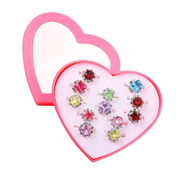 Anillos Niño Etereauty Hermoso Juego de Anillos de Diamantes de Colores Regalo con Caja en Forma de corazón para niñas niños