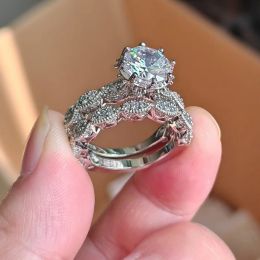 Rings Choucong Brand Wedding Rings Vintage Jewelry 925 Sterling Silver Round Cut White Topaz CZ Diamond Gemstones Paar Women Bridal Ri