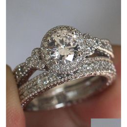 Anneaux Choucong Nouvelle Arrivée Couple Son Et Ses Bijoux Vintage 925 Sterling Sier Rond Coupe Blanc Topaze Cz Diamant Femmes Mariée Goutte De Dhud1