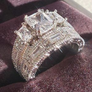 Rings Choucong Unieke handgemaakte trouwringen Luxe sieraden 925 Sterling Silver Princess Cut White Topaz CZ Diamond Gemstones Party Wome