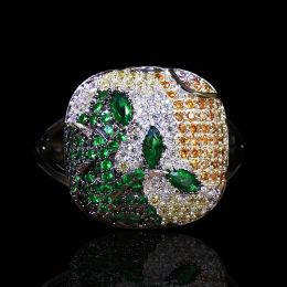 Anneaux Cizeva Ladies Ring Trendy Green Zircon Crystal Ring Two Tone Black Gold Color Fetes Anneaux de mariage pour les filles