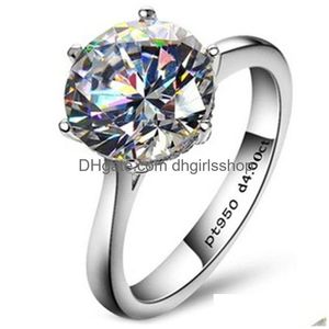 Rings Classic 4 Carat Solitaire verlovingsring 6 Claws NSCD voor vrouwen 925 Sterling Sier 210924 Drop Delivery sieraden DHQVP