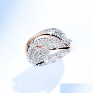 Ringen Classic Fresh Two Tone X Shape Cross Ring Voor Vrouwen Trendy Sieraden Dazzling Cz Stone Grote Moderne Drop Delivery