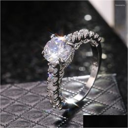 Rings klassieke sier vergulde verloving voor vrouwen glans wit ronde kubieke zirkoon inleg elegante dame ring sieraden cadeau drop levering dh2a8