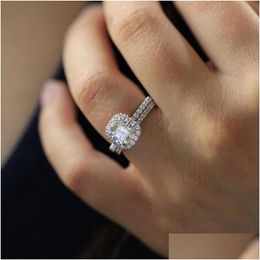 Rings Classic Women Ring Set Metal Sier Color White Circon Stones Commacment for Party Bridal Jewelry Drop entrega DHS1O