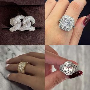 Rings cluster Infinity zirkoon vingerring Sterling Sier Party trouwring voor vrouwelijke mannen beloven verloving sieradencadeau