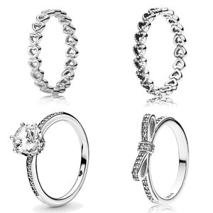 Ringen cluster originele klassiekers openwork gekoppelde liefde hart heldere sprankelende kroon met kristal sterling sier ring mode sieraden