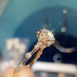 Anneaux craquage d'anneau de pierre précieuse Moisanite pour femmes Bague de fiançailles aux bijoux pour mariage Real 925 Silver Rose Gold anniversaire plaqué Gift