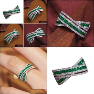 Anneaux Cross Emerald Diamond Ring 100% Real 925 Sterling Sier Party Band for Women Men Engagement Bijoux Drop Drop Livraison otqjr