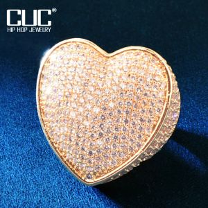 Anneaux CUC Heart Love Shape Ring For Men Women Bling Zircon Copper Charm Gold Couleur Anneaux Fashion Hiphop Bijoux Gift