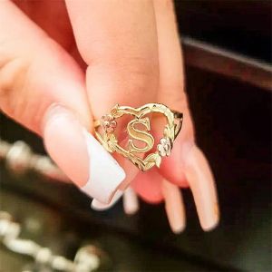 Ringen Aangepaste Beginletter Ringen Personaliseren Hart Goud Verstelbare Maat Vrouwen Ringen Cadeau voor Dames Sieraden