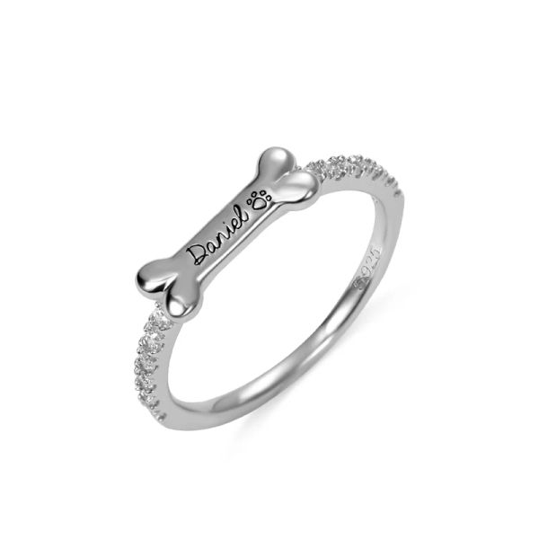 Anillos Anillo con nombre de mascota personalizado, palabra grabada, estampado de pata encantadora, Material de cobre, anillo con forma de hueso para perro y bebé, regalo para hombres y mujeres, accesorios de joyería