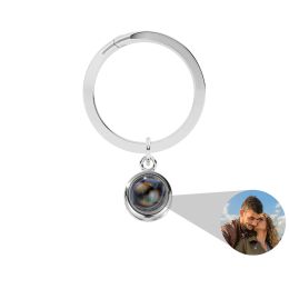 Anneaux PHOTO PHOTO PHOTO PHOTOCHAINE Personnalized Simple Circle Projection Keychain Anniversary Divers vacances Gift For Family Lover