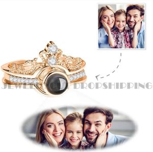 Rings aangepaste fotoprojectie verstelbaar ringcadeau voor geliefde mama familie geheugen ringen sieraden moederdag cadeau één ring twee gebruiken