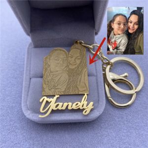 Anneaux Picture personnalisée Keychain pour femmes Nom en acier inoxydable personnalisé Keychain Personnalisé Goldplate Keychian Brides Dmaid Gift