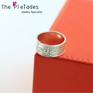 Rings aangepaste solide Sier Arabische ring 3D -stijl gegraveerde 10mm band aangepaste naam Words Ring gepersonaliseerde mannen sieraden
