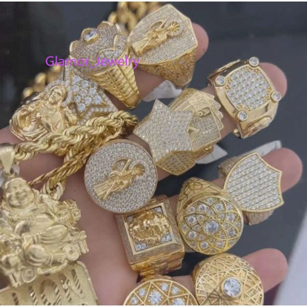 Anneaux Custom Wholesale Pass Diamond Tester Hip Hop Vvs Moisanite Anneau Iced Out Real Gold 2540G 10K 14K Men Fine Jewelry Fashion Anneau