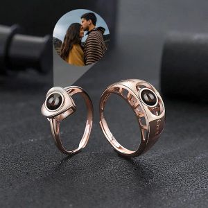 Rings Aangepaste ringprojectie Fototringen voor vrouwen paar sieraden rond hart heren familie vrouw meisje bruiloft gepersonaliseerde geschenken